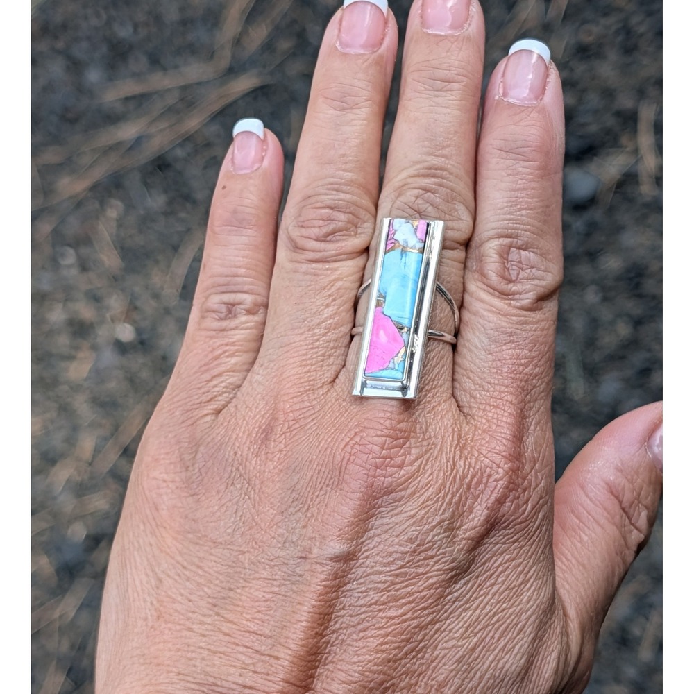 Handcrafted Navajo Cluster Ring Size 8 Women's Signed Traditional Jewelry *** - Picture 4 of 11